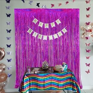 Rose Red Fringe Curtain Backdrop 3 Pack, 3.2 x 8.2 FT Decorations - Image 4