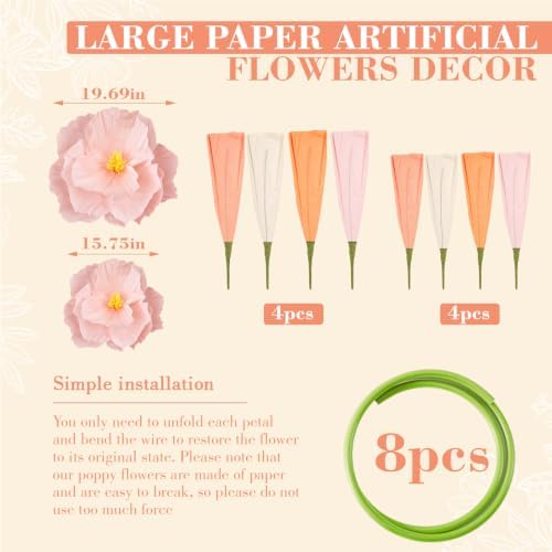 8 Pcs 5ft Large Multicolor Poppy Flowers Giant Artificial Poppy - Image 2