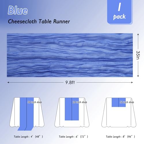 1 Pack Blue Cheesecloth Table Runner 120 Inch Boho Wedding Decor - Image 2