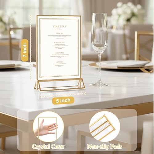EHWINE 12 Pack 5x7 Gold Acrylic Sign Holders, Double-Sided Tabletop Stand - Image 6