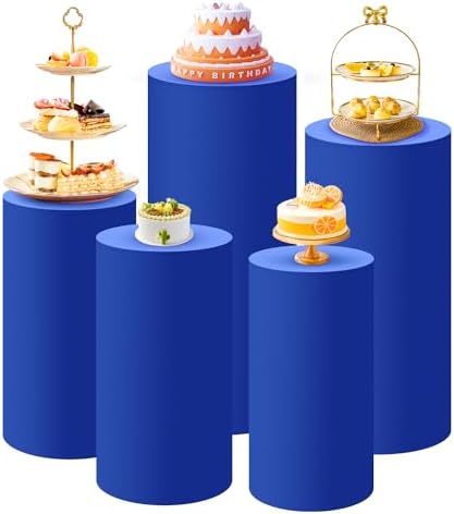 SaitiMade Set of 5 - Royal Blue Cylinder Pedestal Stand Covers by SaitiMade
