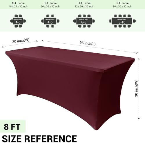 Obstal 8ft Stretch Spandex Table Cover, 2 Pack, Wine Red - Image 4