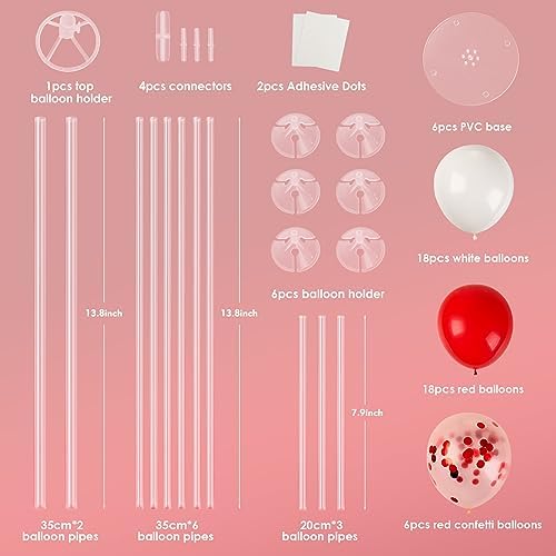 Voircoloria Balloon Stand Kit for Table Party Decor, 6 Sets, Red and White - Image 3