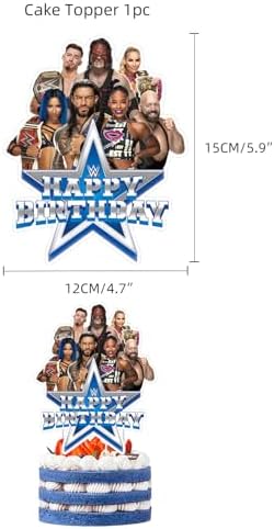 Wrestling Birthday Decorations, Wrestling Party Supply include Happy Birthday Banner, Cake Topper, Cupcake Toppers, Balloons for Kids Adults Party Decorations (Blue) - Image 4