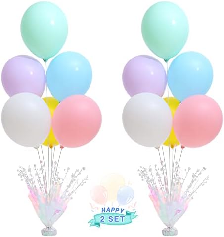 2 Set Pastel Birthday Decorations Rainbow Party Table Balloons Centerpiece Stand Kit for Girls Baby Shower Wedding Prom Graduation Unicorn Theme Table Decorations by Suppromo