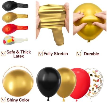 LOOLEY 137Pcs Red Black Gold Balloons Garland Arch Kit with Stars - 5 10 12 18 inch Red Black Gold Confetti Latex Balloons for Graduation Hollywood Casino Theme Party Decorations - Image 4