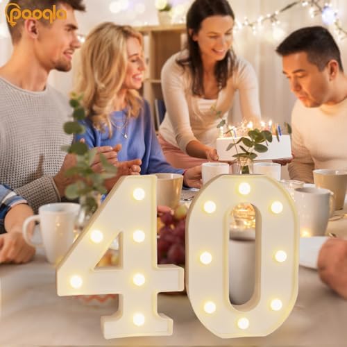 Pooqla 40th Birthday Decorations for Her Him, Light Up Number 40 for Party Table Decorations, 40th Birthday Gift for Women Men, Backdrop Wall Decor for 40th Wedding Anniversary Decoration - Image 2