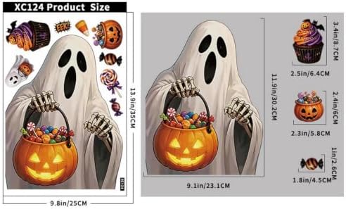 2 Sheets Halloween Window Clings Decorations Ghost Skeleton Pumpkin Window Stickers Static Spooky Glass Window Sticker Decals for Home Office Classroom Party Haunted House Seasonal Decor - Image 2