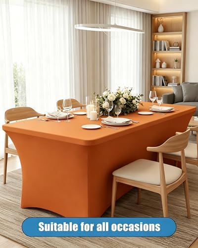 6FT Orange Table Cloth - 2 Pack Fitted Stretch Rectangle Spandex Tablecloth, Washable Table Cover for Party, Picnic, Wedding, Banquet, Birthday and Festival(30" x 72") - Image 2