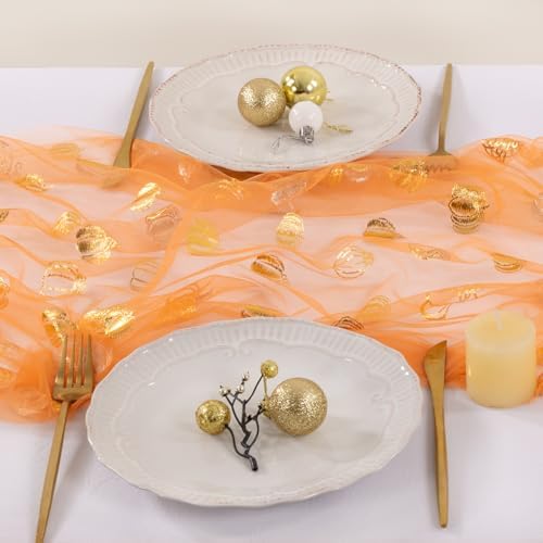 Gold Gauze Table Runner Fall Pumpkin Sheer Party Centerpiece Table Decor - Image 5