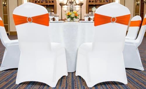 MDS Pack of 10 Spandex Chair Sashes for Wedding Party & Event – Orange - Image 6