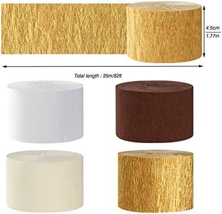 White-Brown Ivory-Gold Boho Party-Decorations Streamers - 8 Rolls Rustic Wedding Birthday Neutral Baby Bridal Shower Crepe Tissue Paper Streamer Bachelorette Engagement Garland Decor Panduola - Image 3