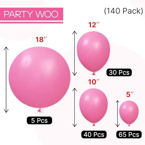 PartyWoo Hot Pink Balloons 140pcs Magenta Fuchsia Dark Pink Different Sizes - Image 6