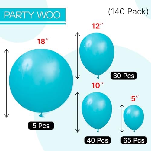 PartyWoo Dark Teal Balloons 140pcs Turquoise Aqua Blue Teal Different Sizes - Image 6