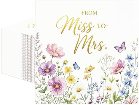 50PCS Floral Miss to Mrs Napkins 13 x 13 Inches, Wildflower Bridal Shower Paper Napkins Luncheon Dessert Cocktail Napkins Disposable for Love in Bloom Wedding Bachelorette Party Decorations by Unknown
