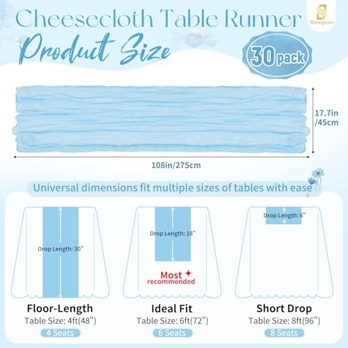 30 Pack Baby Blue Cheesecloth Table Runner 17x108 Inches Boho Home Decor - Image 2