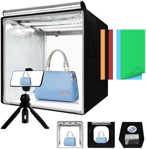 Light Box with Tripod Stand, 16"x16"Upgraded LightBox with 3 Stepless Dimming Light Boards (CRI ≥95) 189 Light Beads, Shooting Tent kit with 6 PVC Backdrops.Photo Studio Light Box for Photography by Unknown