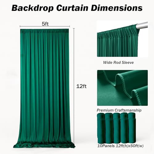 50x12 ft Forest Green Backdrop Curtains for Weddings, Birthdays and Photos - Image 5
