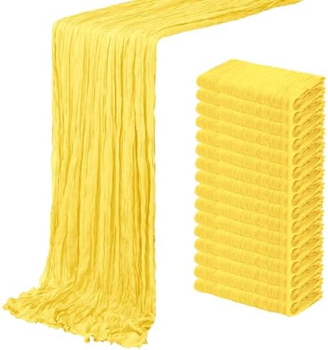 16 Pack Lemon Yellow Cheesecloth Table Runner 20 x 120 inch Gauze Table Runners 10 FT Long,Semi Sheer Boho Cheese Cloth Fabric Table Runner Bulk for Party,Wedding,Baby Shower,Bridal Shower Decoration by ACSUIT