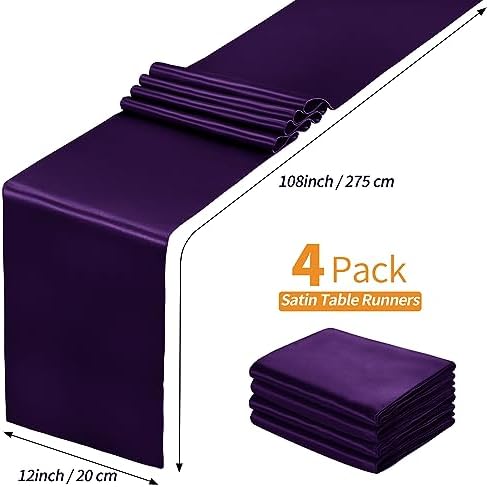 SiinvdaBZX 4 Pcs Purple Satin Table Runner 12 x 108 inches Long - Image 4