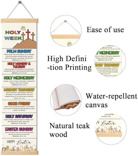Happy Easter Decor, Holy Week Poster, Easter Story Banner Decor for Home Church, Bible Verse Wall Door Decoration, Church Activity Kids, Family Hanging of Scripture and Words Decorations 07 - Image 2