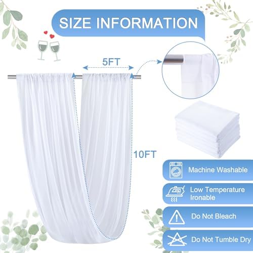 White Ceiling Drapes with Lights String for Weddings, 6 Panels 5ftx10ft Sheer Tulle Backdrop Photo Background Drapes for Wedding Ceremony Birthday Party Arch Decoration - Image 5