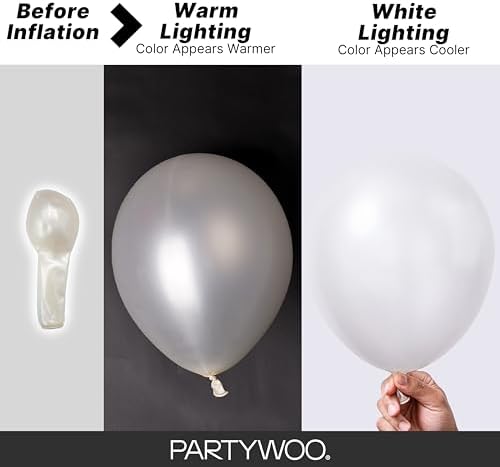 PartyWoo Pearl White Balloons 140pcs Metallic White Color Different Sizes - Image 3