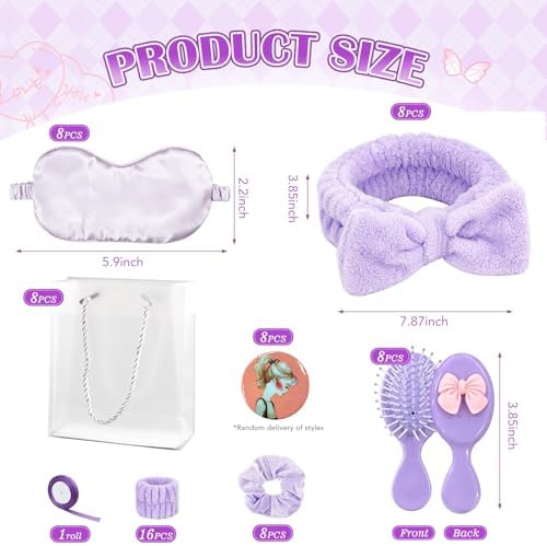 65 Pcs Sleepover Party Supplies for Women Include Spa Headband Sleep Eye Mask Pink Scrunchie with Coquette Bow Mirror Hair Comb Gift Bags for DIY Spa Sleepover Slumber Wedding Birthday Party Favors - Image 2