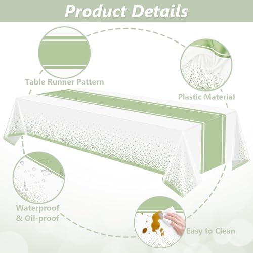 LANLISA White and Sage Green Tablecloth Party Decorations 2 Pack, Disposable Plastic Table Cloths for Baby Shower Birthday Wedding Party Decor - Image 5