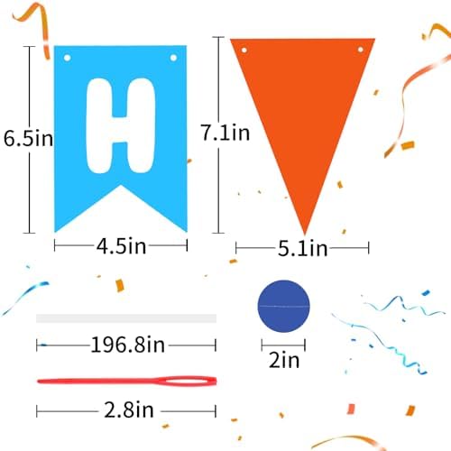 Blue Orange Happy Birthday Banner Hanging Sign Circle Dot Triangle Bunting - Image 5