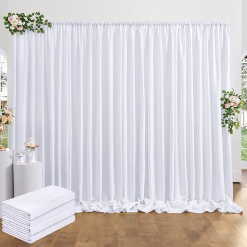 20 ft x 10 ft Thick White Backdrop Curtain for Wedding Parties, 4 Panels White Polyester Wedding Backdrop Drapes for Party Birthday Backdrop Photography Home Decorations by Outpain
