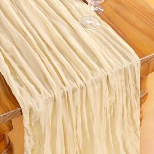 DeZerlor Beige Cheesecloth Table Runners 6 Pack Summer Boho Runners - Image 4