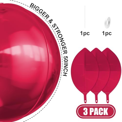 50 Inch Burgundy Red Round Foil Balloons 3pcs Large Deep Red Balloons - Image 3