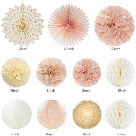 Champagne-Gold Fall Boho Baby Shower Party-Decorations - 21pcs Girls Welcome Baby Banner,Beige One Sweet Peach Paper Lanterns Pom Poms, Neutral Streamers Garland Decor Favors Huglony - Image 2