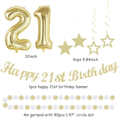 Gold White 21st Womens Happy Birthday Party Decorations Hugmoon - Image 3