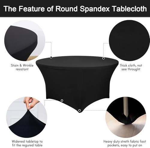 Fixwal 4 Pack 60 Inch Round Tablecloths Black Spandex Fitted Table Covers - Image 3
