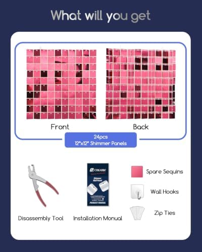 COKAOBE LiteGrid Series Shimmer Wall Backdrop - 24Pcs Pink - Image 2
