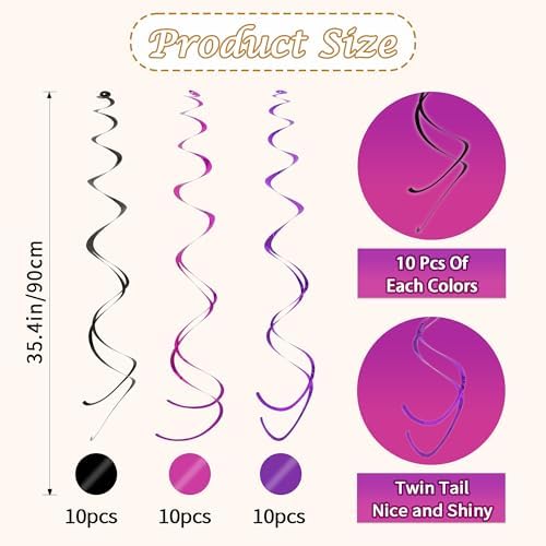 BEISHIDA 30Pcs Black Purple Pink Hanging Swirls Halloween Birthday Decor - Image 2