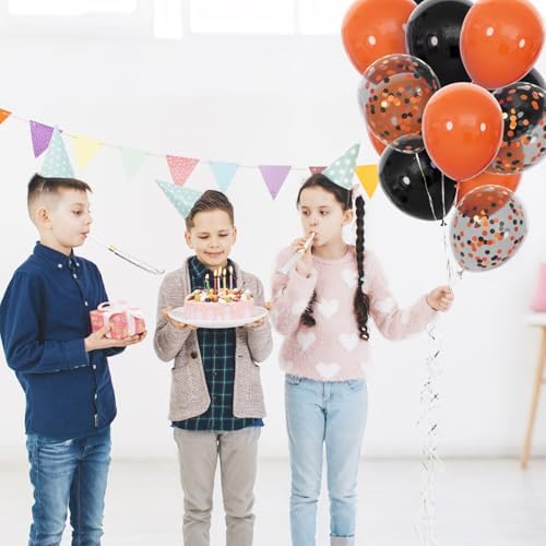 68Pcs Black and Orange Balloons, 12 inch Orange Black Latex Balloon Set with Confetti Ribbons Reusable, Fade-Resistant for Halloween, Graduation Spooky Party Decorations. - Image 6