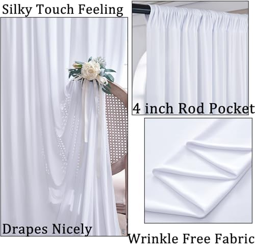 Wrinkle Free White Backdrop Curtains for Parties, Polyester Photo Backdrop Drapes 2 Panels 5x7ft for Photography Wedding Parties Birthday Background Baby Shower, 10ftx7ft - Image 3