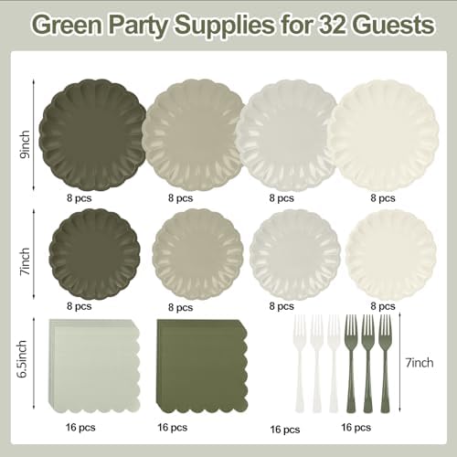 128Pcs Sage Green Paper Plates and Napkins Party Supplies Birthday,Wedding - Image 3