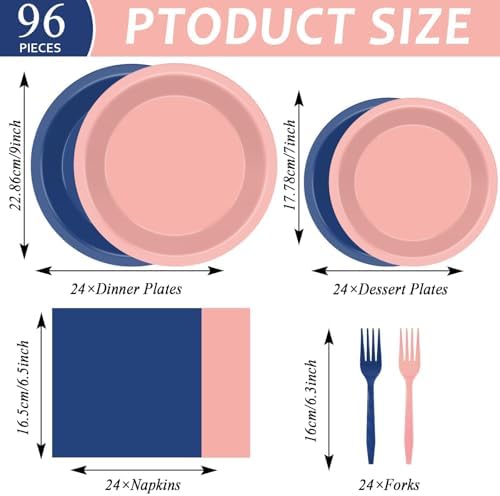 CHUNNIN 96Pcs Baby Gender Reveal Party Plates and Napkins for Boy or Girl Gender Reveal Party Supplies Baby Shower Paper Dessert Plates Pink and Blue Tableware Set for 24 Guests Shower Decorations - Image 2
