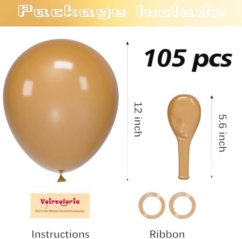 Voircoloria 105pcs Brown Party Latex Balloons, 12inch - Image 2