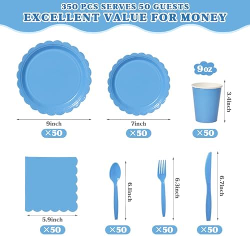 Vyntra 350 Pcs Classic Blue Paper Plates and Napkins Party Supplies - Image 4
