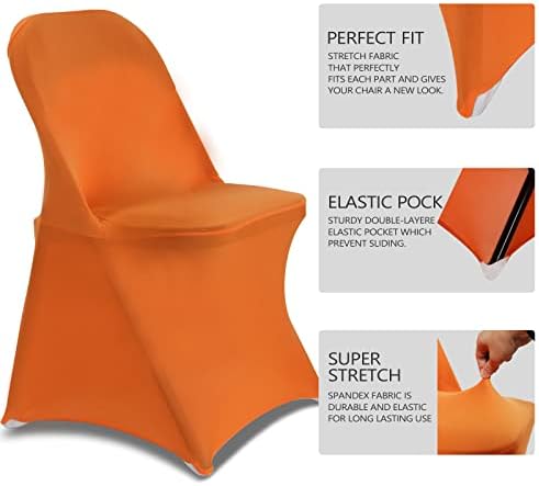 HAINARverS Folding Chair Covers for Wedding, 10pcs Orange - Image 4
