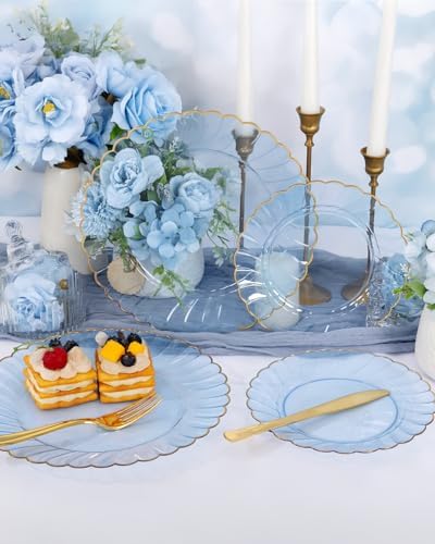 YOUBET 175PCS Clear Blue Scalloped Plastic Plates for Party Wedding - Image 5