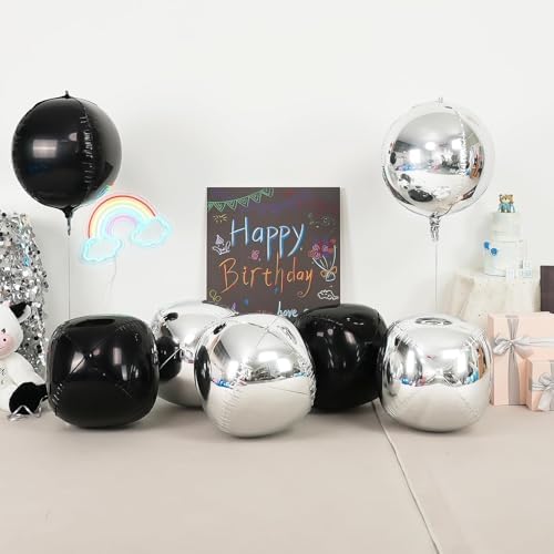 Black Silver Round Foil Balloons Birthday Prom Decor 22 Inch 6 Pcs - Image 3