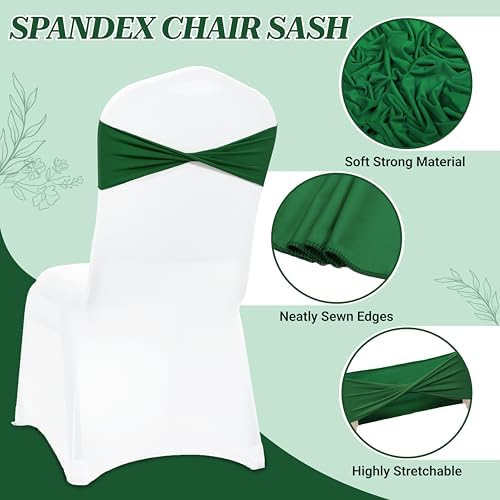 MDS Pack of 50 Spandex Chair Sashes Without Slider Buckles – Green - Image 3