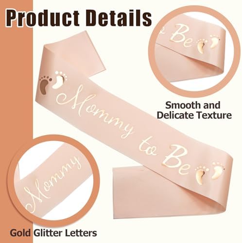 MILVOWOC 2 Pack Baby Shower Sash Set - Champagne Satin - Image 2