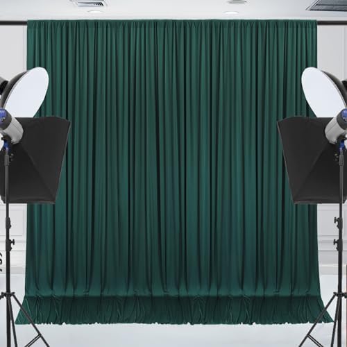 10x10ft Wrinkle Free Hunter Green Backdrop Curtain for Parties Soft Fabric Drapes Wedding Dark Green Curtain Backdrop for Birthday Party Decorations Background for Photography 5x10ft,2 Panels - Image 2